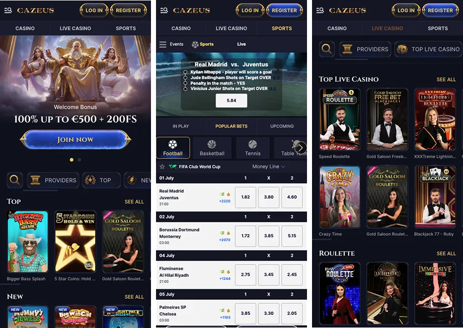 Payment Methods at Cazeus Casino Cazeus Casino Mobile Interface