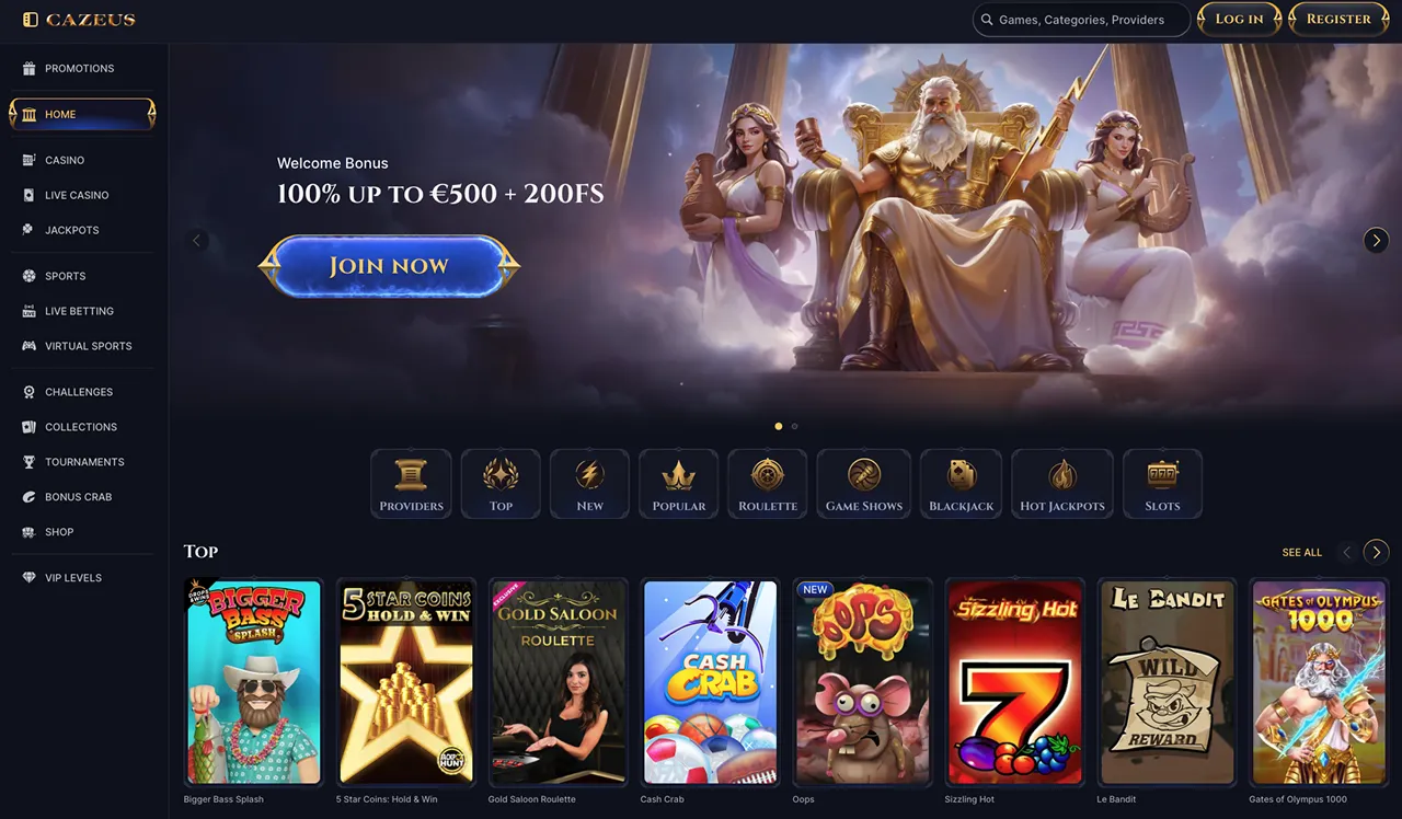 Bonuses and Promo Codes at Cazeus Game selection at Cazeus Casino