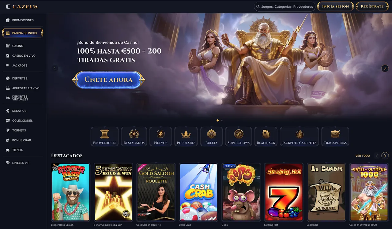 Bonos y códigos promocionales en Cazeus Selección de juegos en Cazeus Casino