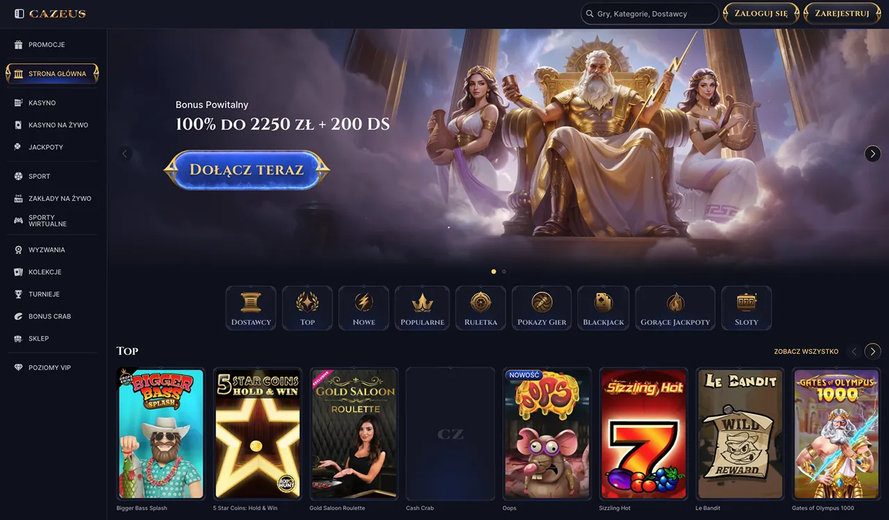 Bonusy i kody promocyjne w Cazeus Wybór gier w kasynie Cazeus