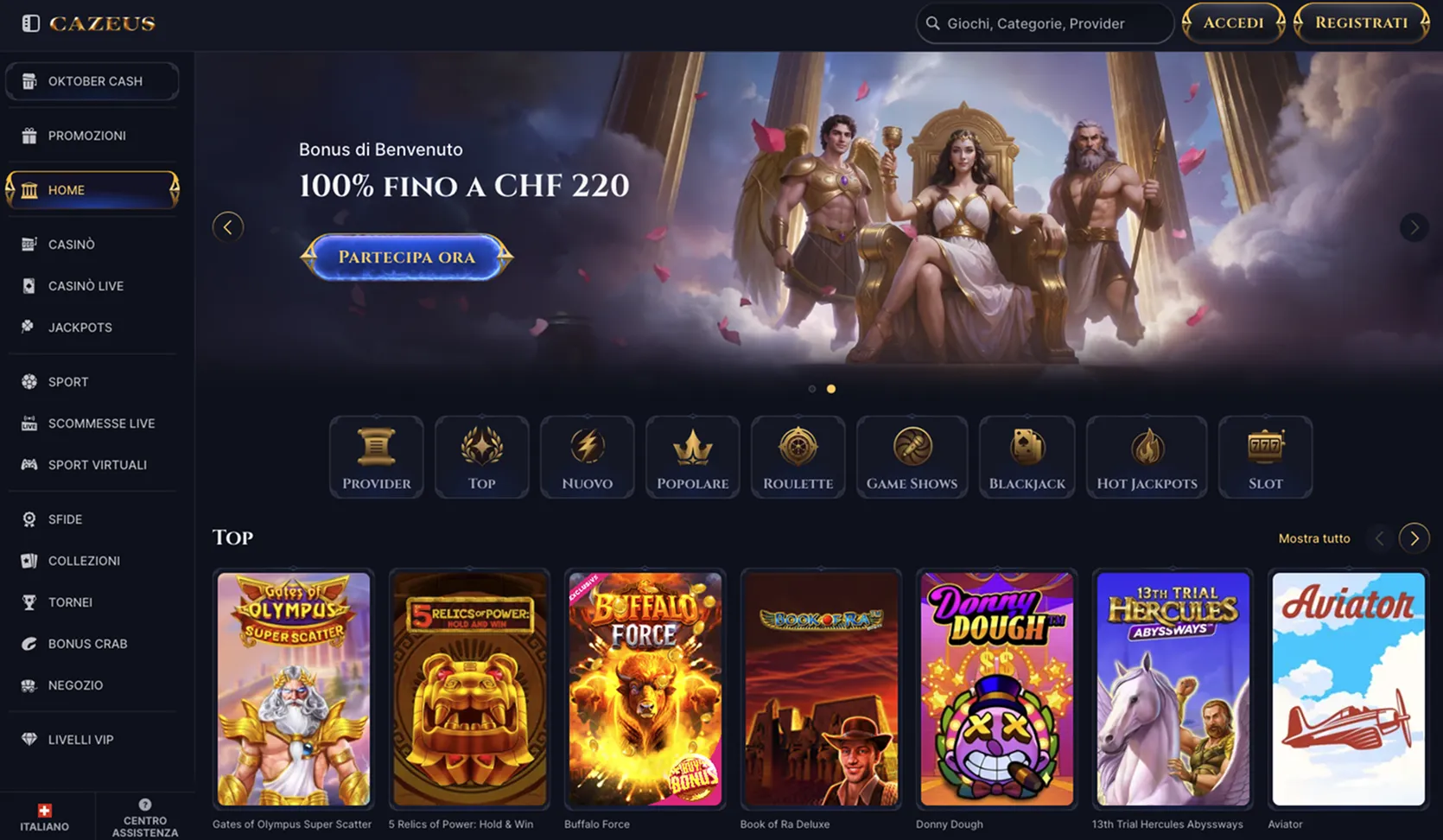 Bonus e Codici Promo su Cazeus Selezione di giochi su Cazeus Casino
