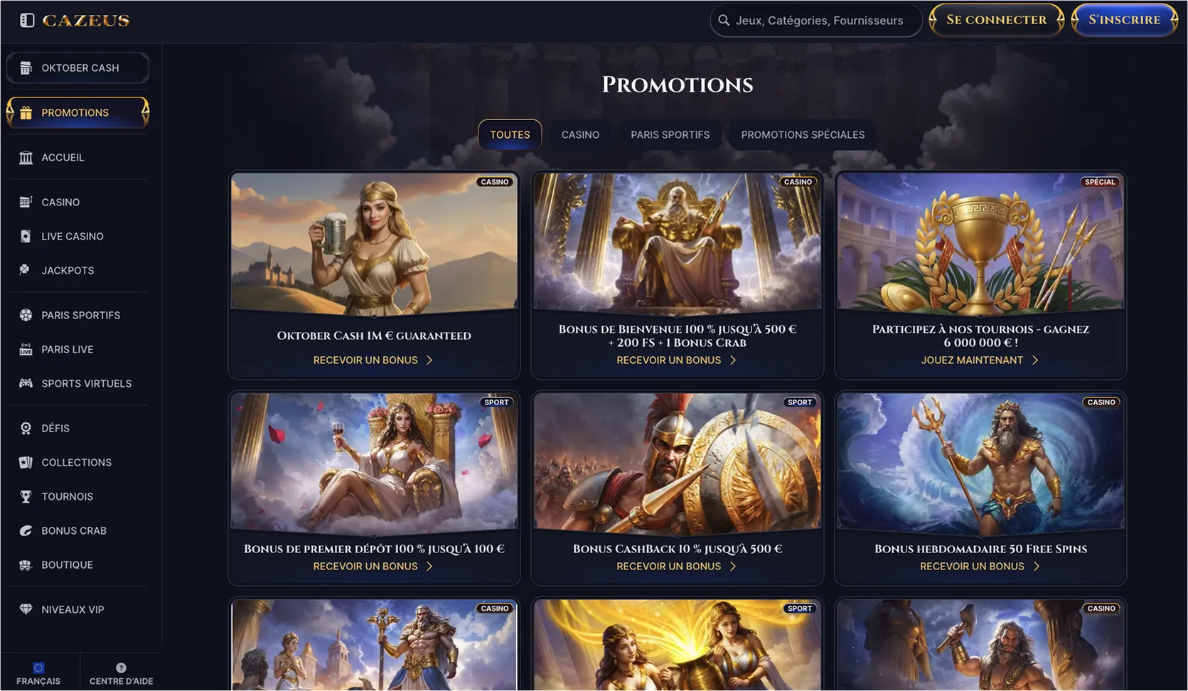 Sélection de Jeux au Casino Cazeus cazeus promotions