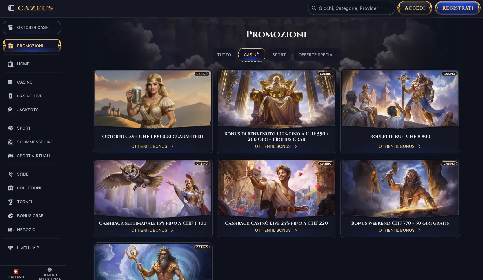 Selezione di giochi su Cazeus Casino cazeus promozioni